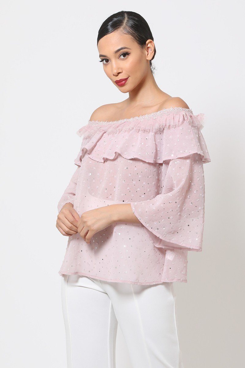 Polka Dot Sheer Off Shoulder Top by Fleurcouture | Fleurcouture