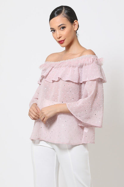 Polka Dot Sheer Off Shoulder Top by Fleurcouture | Fleurcouture