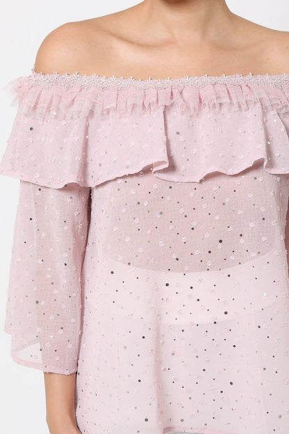 Polka Dot Sheer Off Shoulder Top by Fleurcouture | Fleurcouture