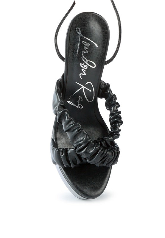 POP ERA RUCHED STRAPS TIE UP SANDALS by Rag Company | Fleurcouture