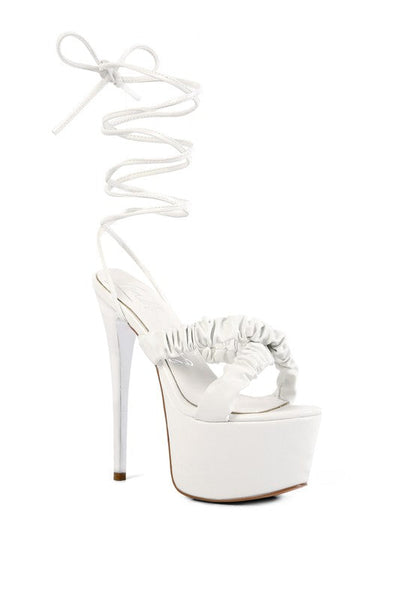 POP ERA RUCHED STRAPS TIE UP SANDALS White 5 by Rag Company | Fleurcouture