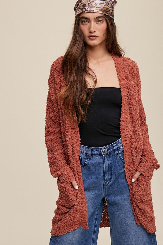 Popcorn Open Knit Cardigan Sweater Brick S by Listicle | Fleurcouture