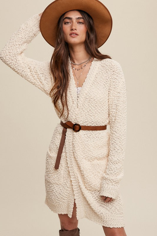 Popcorn Open Knit Cardigan Sweater Cream S by Listicle | Fleurcouture