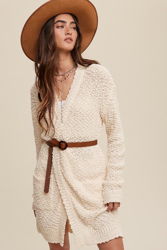 Popcorn Open Knit Cardigan Sweater by Listicle | Fleurcouture