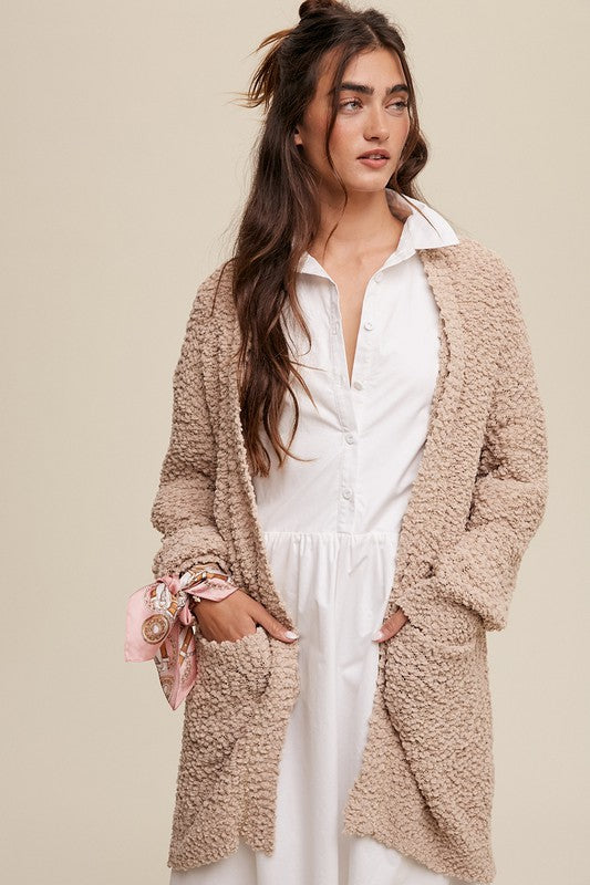 Popcorn Open Knit Cardigan Sweater by Listicle | Fleurcouture