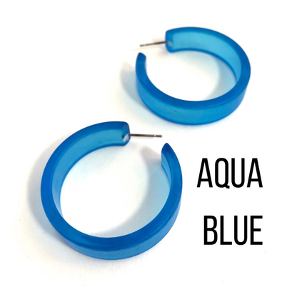 Portland Frosted Lucite Hoop Earrings Aqua Blue Portland Hoops by Leetie Lovendale | Fleurcouture