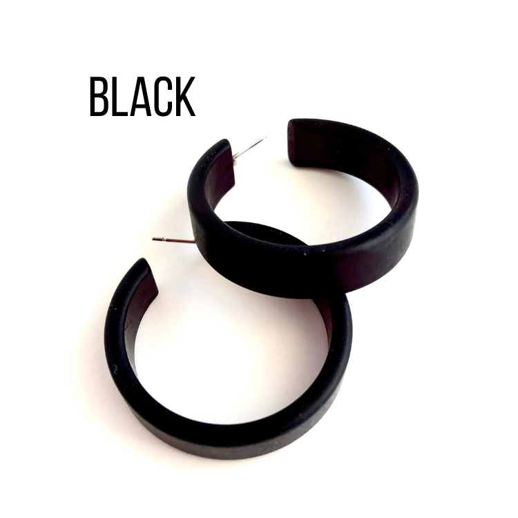 Portland Frosted Lucite Hoop Earrings Black Portland Hoops by Leetie Lovendale | Fleurcouture