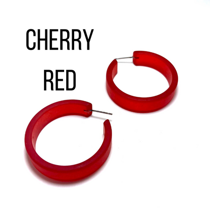 Portland Frosted Lucite Hoop Earrings Cherry Red Portland Hoops by Leetie Lovendale | Fleurcouture