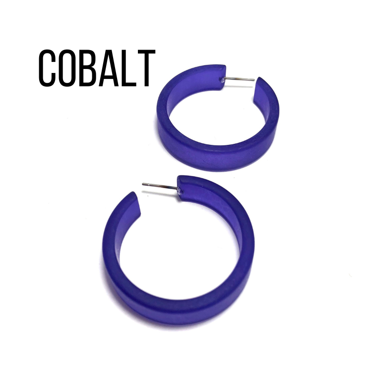 Portland Frosted Lucite Hoop Earrings Cobalt Portland Hoops by Leetie Lovendale | Fleurcouture