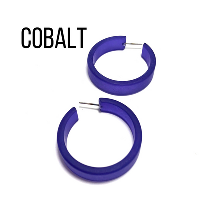 Portland Frosted Lucite Hoop Earrings Cobalt Portland Hoops by Leetie Lovendale | Fleurcouture