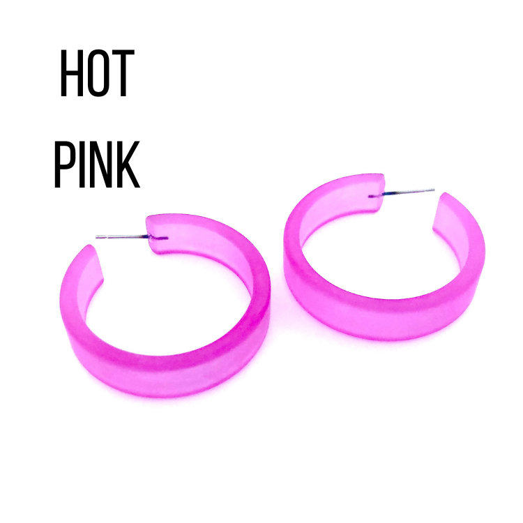 Portland Frosted Lucite Hoop Earrings Hot Pink Portland Hoops by Leetie Lovendale | Fleurcouture