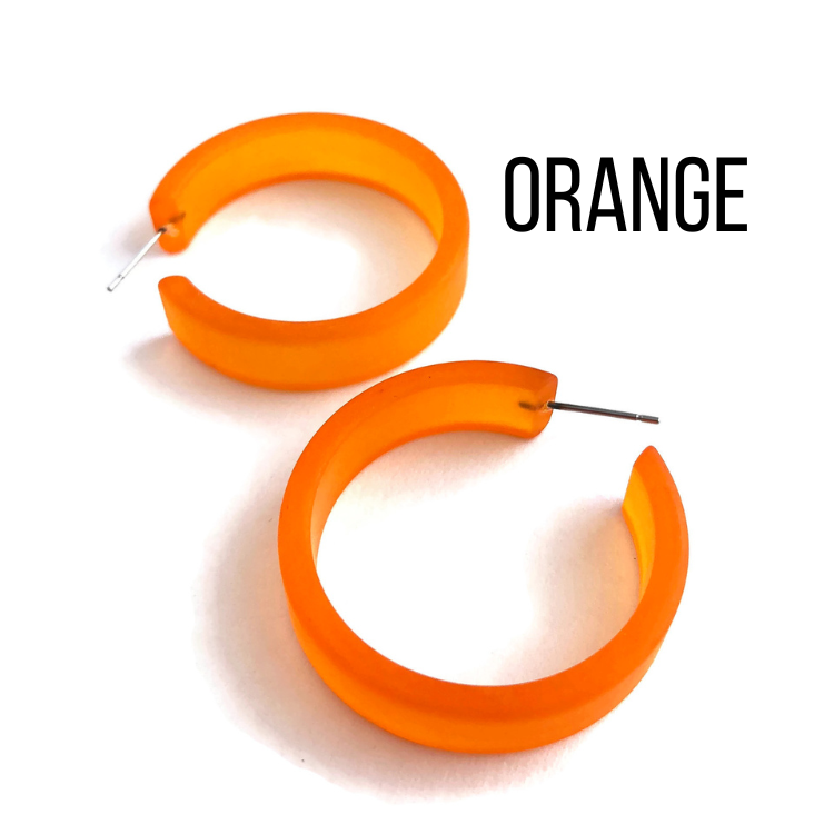 Portland Frosted Lucite Hoop Earrings Orange Portland Hoops by Leetie Lovendale | Fleurcouture