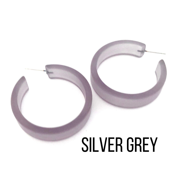 Portland Frosted Lucite Hoop Earrings Silver Grey Portland Hoops by Leetie Lovendale | Fleurcouture
