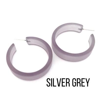 Portland Frosted Lucite Hoop Earrings Silver Grey Portland Hoops by Leetie Lovendale | Fleurcouture