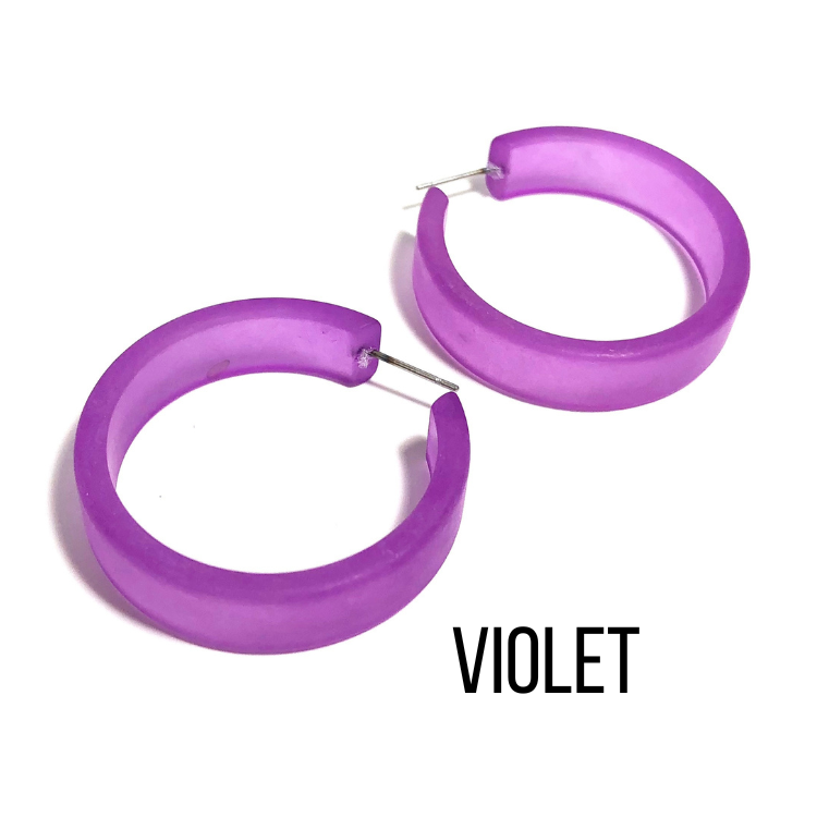 Portland Frosted Lucite Hoop Earrings Violet Portland Hoops by Leetie Lovendale | Fleurcouture