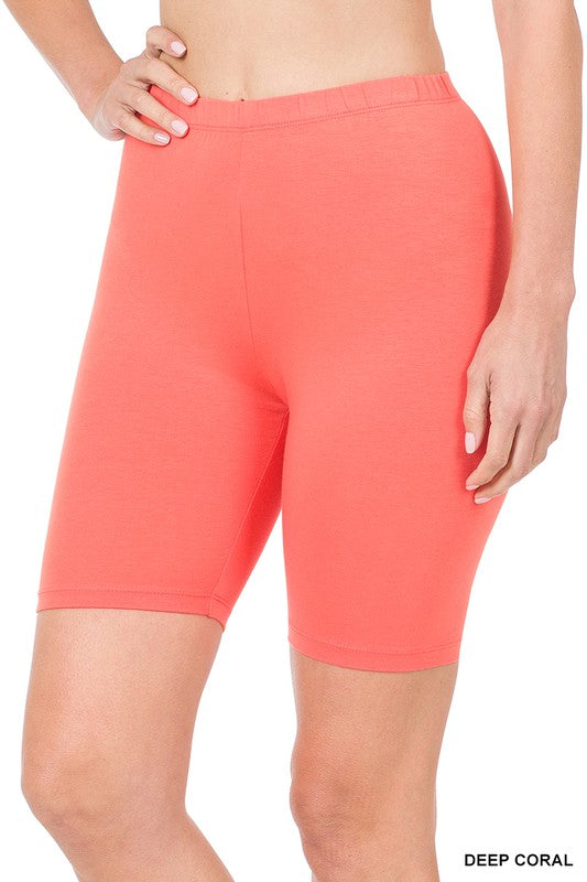 Premium Cotton Biker Shorts DEEP CORAL S by ZENANA | Fleurcouture