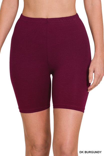 Premium Cotton Biker Shorts DK BURGUNDY S by ZENANA | Fleurcouture