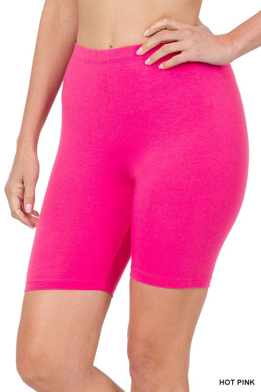 Premium Cotton Biker Shorts HOT PINK S by ZENANA | Fleurcouture