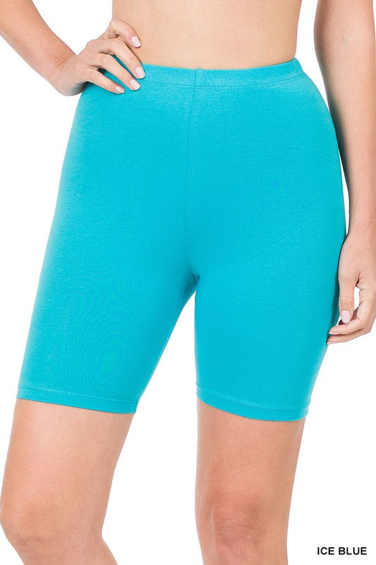 Premium Cotton Biker Shorts ICE BLUE S by ZENANA | Fleurcouture