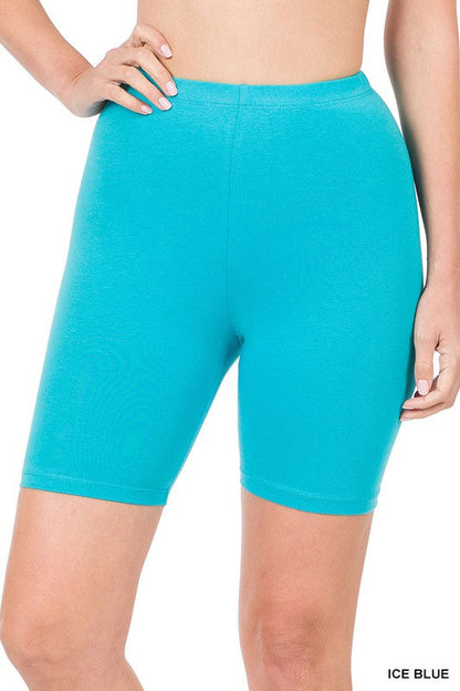 Premium Cotton Biker Shorts ICE BLUE S by ZENANA | Fleurcouture