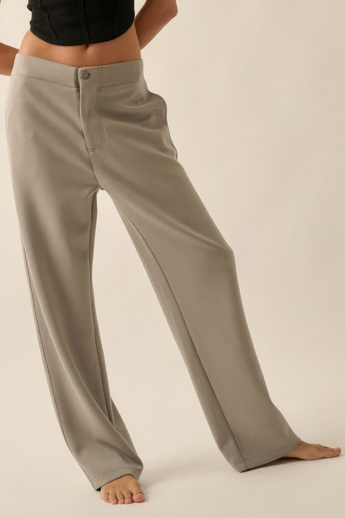 Premium Scuba High Waist Button Zip Up Fly Pants by Fleurcouture | Fleurcouture