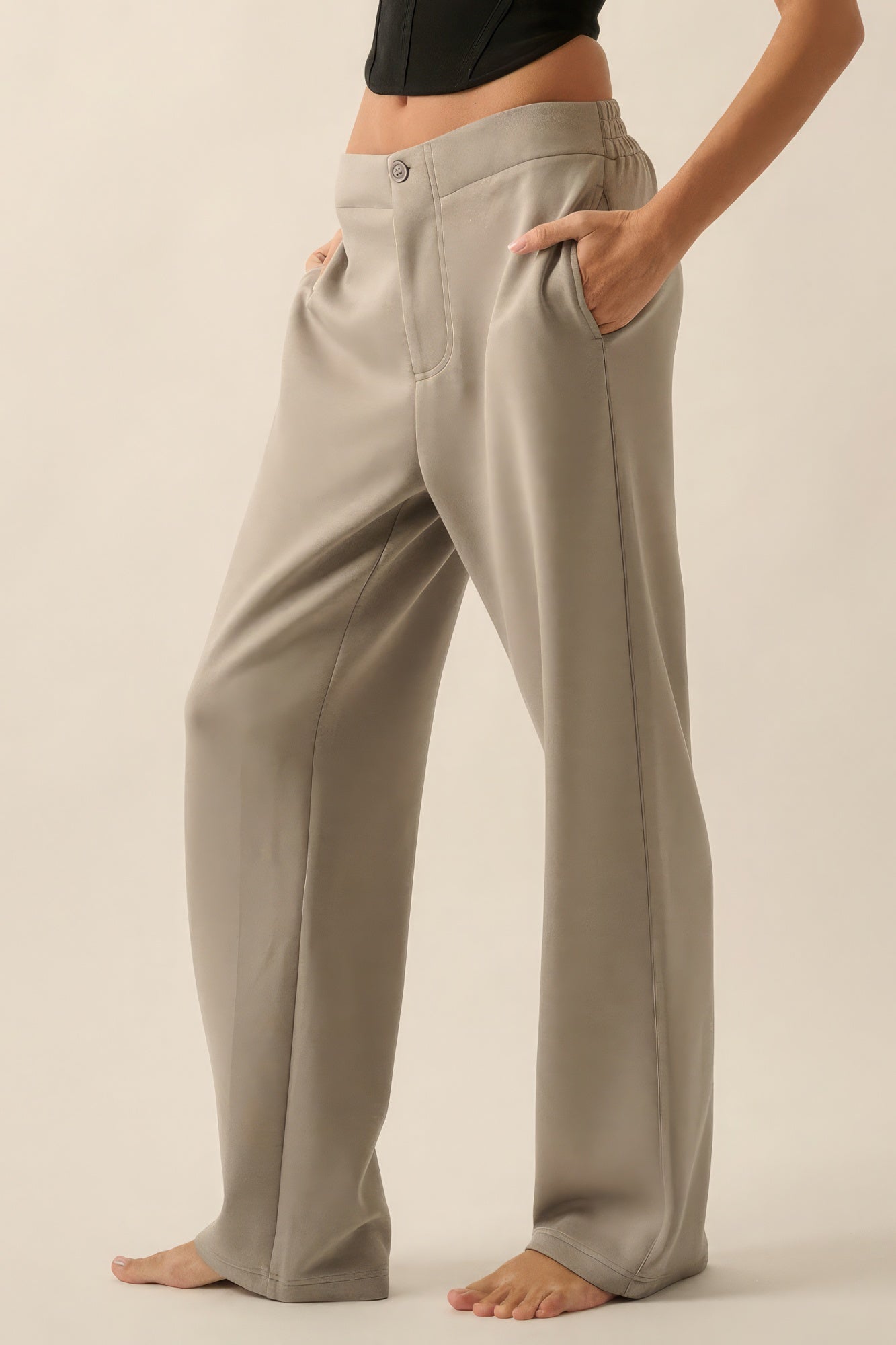 Premium Scuba High Waist Button Zip Up Fly Pants by Fleurcouture | Fleurcouture
