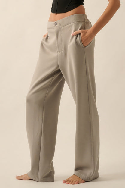 Premium Scuba High Waist Button Zip Up Fly Pants by Fleurcouture | Fleurcouture