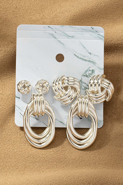 Premium Trio Metal Knot and Hoop Earrings one size Accessories by LA3accessories | Fleurcouture