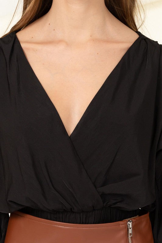 Pretty Pleased Wrap Crop Blouse BLACK by HYFVE | Fleurcouture