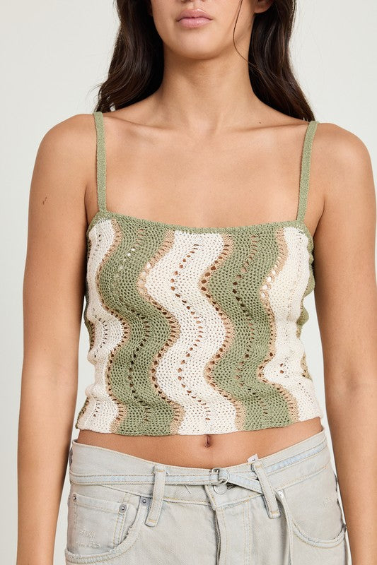 PRINTED CROCHET TOP SAGE by Emory Park | Fleurcouture