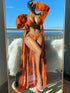 Printed Halter Neck Three-Piece Swim Set Orange S Swimwear by Trendsi | Fleurcouture