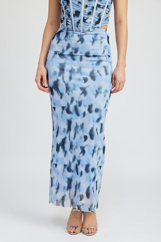 PRINTED MESH MAXI SKIRT BLUE COMBO S by Emory Park | Fleurcouture