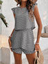 Printed Round Neck Top and Layered Shorts Set Black S Women&