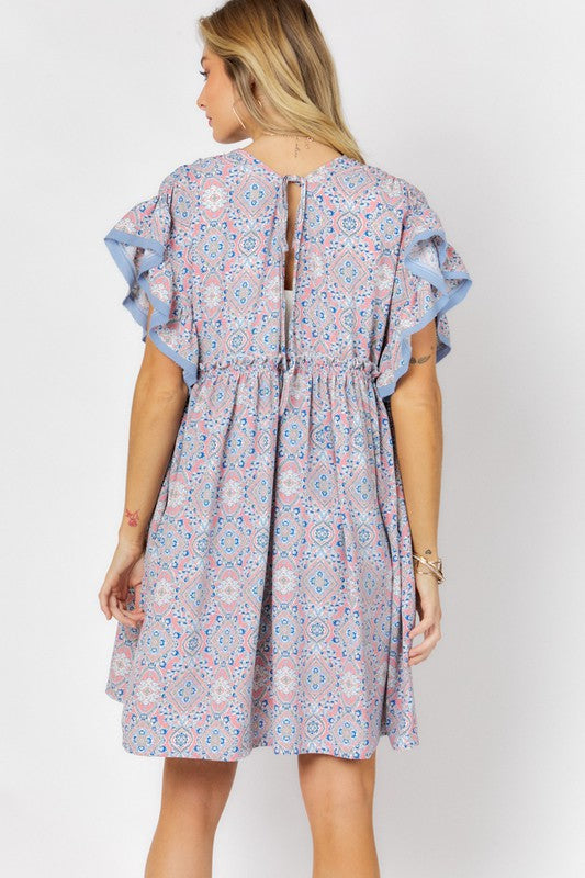 Printed Short Sleeve Ruffle Kimono Light Peach by Davi &amp; Dani | Fleurcouture