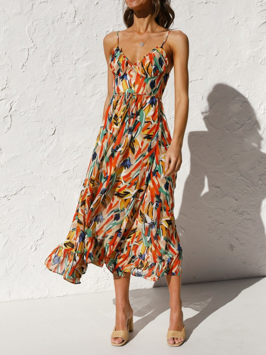 Printed Sleeveless Midi Cami dress Multicolor S Dresses by Trendsi | Fleurcouture