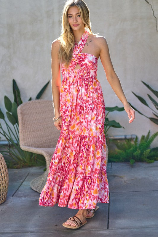 Printed Smocked Ruffle Maxi Dress Red L by Davi &amp; Dani | Fleurcouture