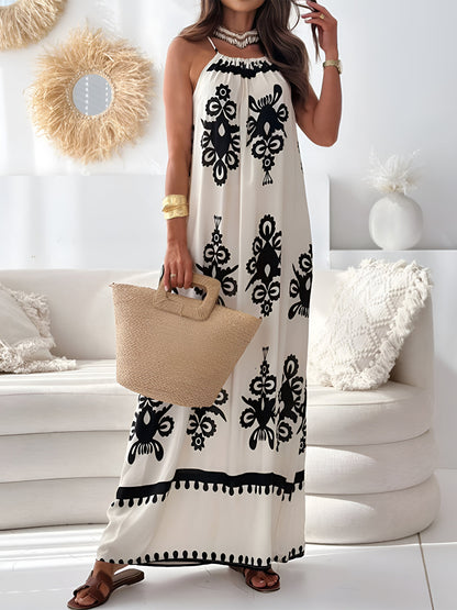 Printed Spaghetti Strap Sleeveless Maxi Dress Dust Storm S Women&