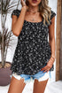 Printed Square Neck Cap Sleeve Blouse Black S Women&