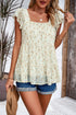 Printed Square Neck Cap Sleeve Blouse Cream S Women&