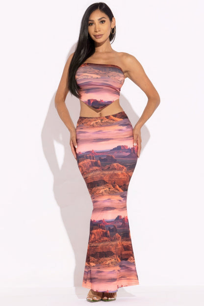 Printed Tube Top And Maxi Skirt by Fleurcouture | Fleurcouture