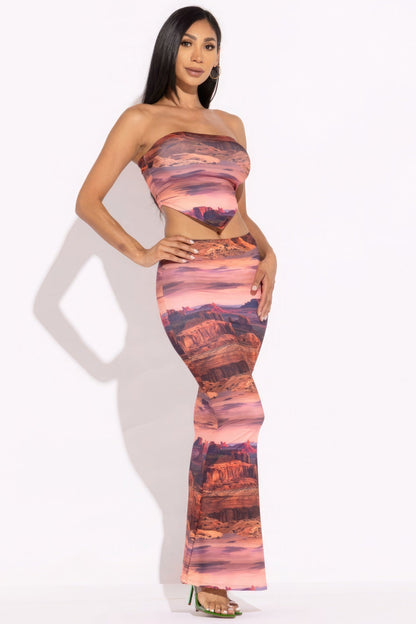 Printed Tube Top And Maxi Skirt by Fleurcouture | Fleurcouture