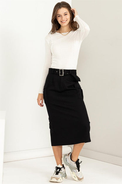 Professional Poise Buckled Belt Cargo Skirt by HYFVE | Fleurcouture