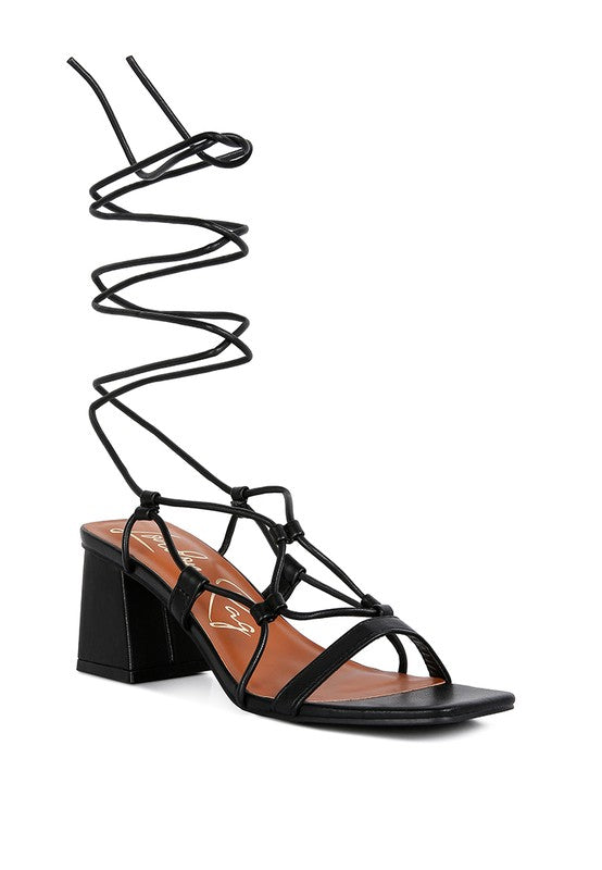 Provoked Lace Up Block Heeled Sandals Black 10 by Rag Company | Fleurcouture