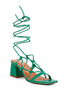 Provoked Lace Up Block Heeled Sandals Green 5 by Rag Company | Fleurcouture