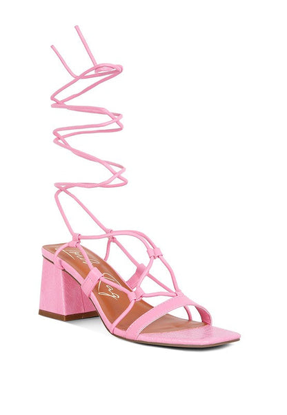 Provoked Lace Up Block Heeled Sandals Pink 8 by Rag Company | Fleurcouture