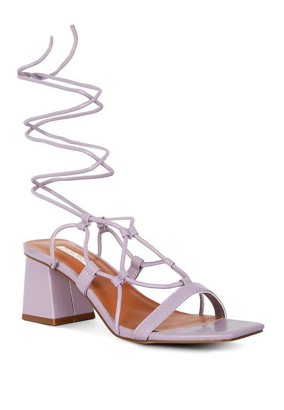 Provoked Lace Up Block Heeled Sandals Purple 5 by Rag Company | Fleurcouture