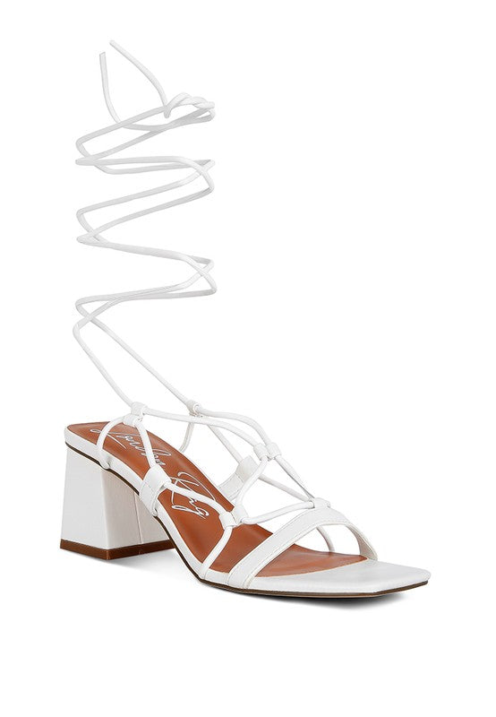 Provoked Lace Up Block Heeled Sandals White 9 by Rag Company | Fleurcouture