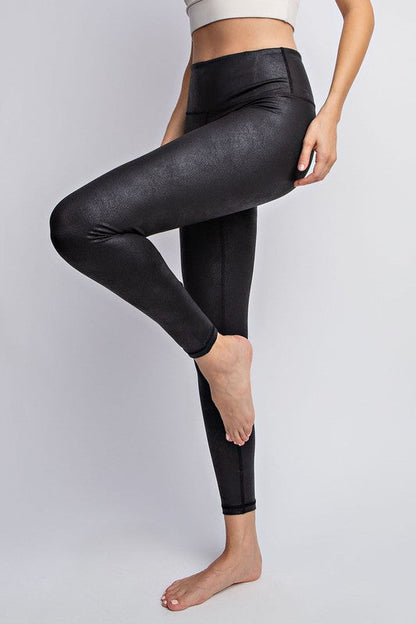 PU Chintz Full-Length Leggings Black by Rae Mode | Fleurcouture