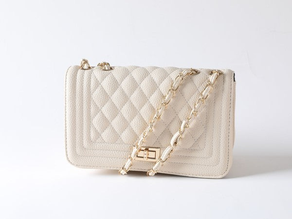 PU LEATHER QUILTED FASHION BAG IVIV/IVORY Os by Bella Chic | Fleurcouture