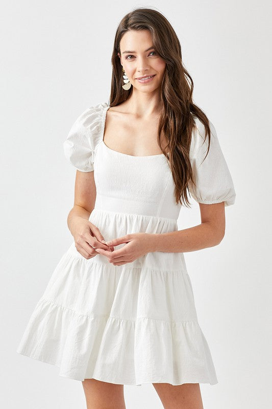 Puff Sleeve Back Double Tie Tiered Dress OFF WHITE S by Mustard Seed | Fleurcouture